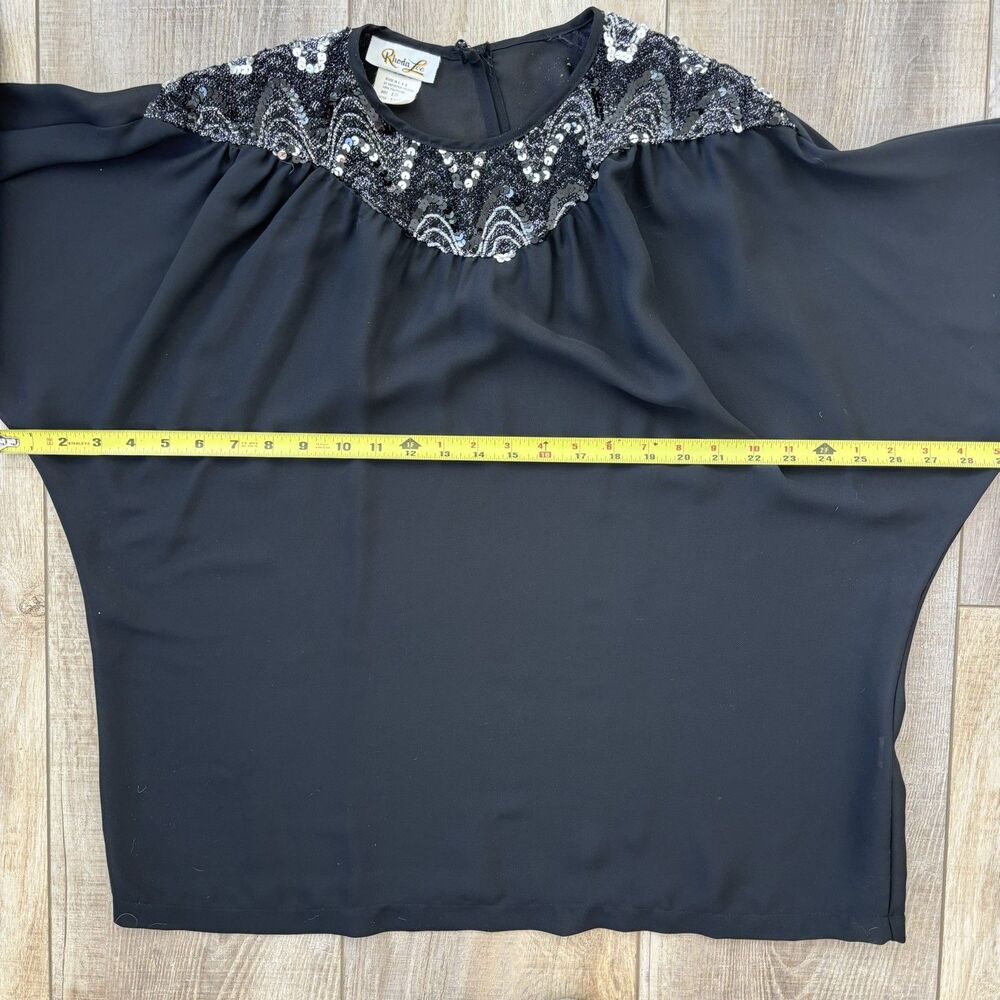 Vtg 80s Blouse Sz 18 Black Sequin Sheer Union Label Flowy Going Out Top Retro - Picture 11 of 11